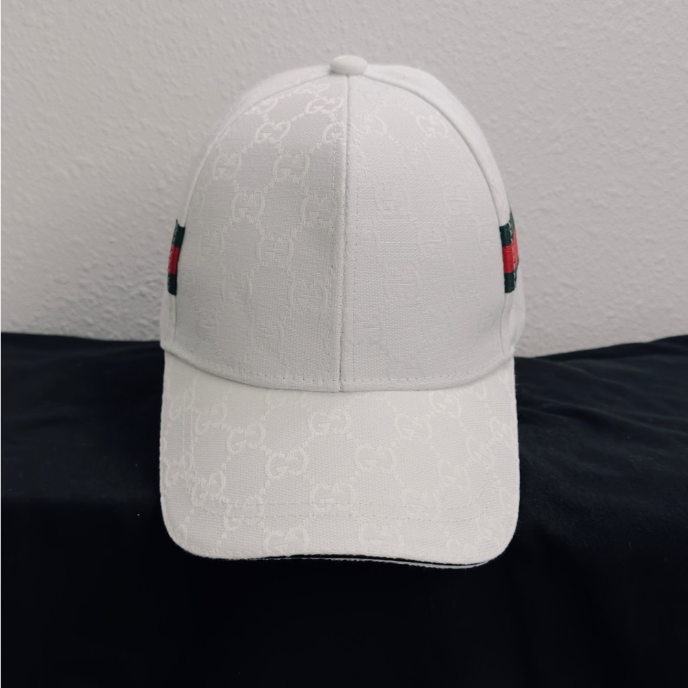 Gucci White Cap with Green and Red Accents